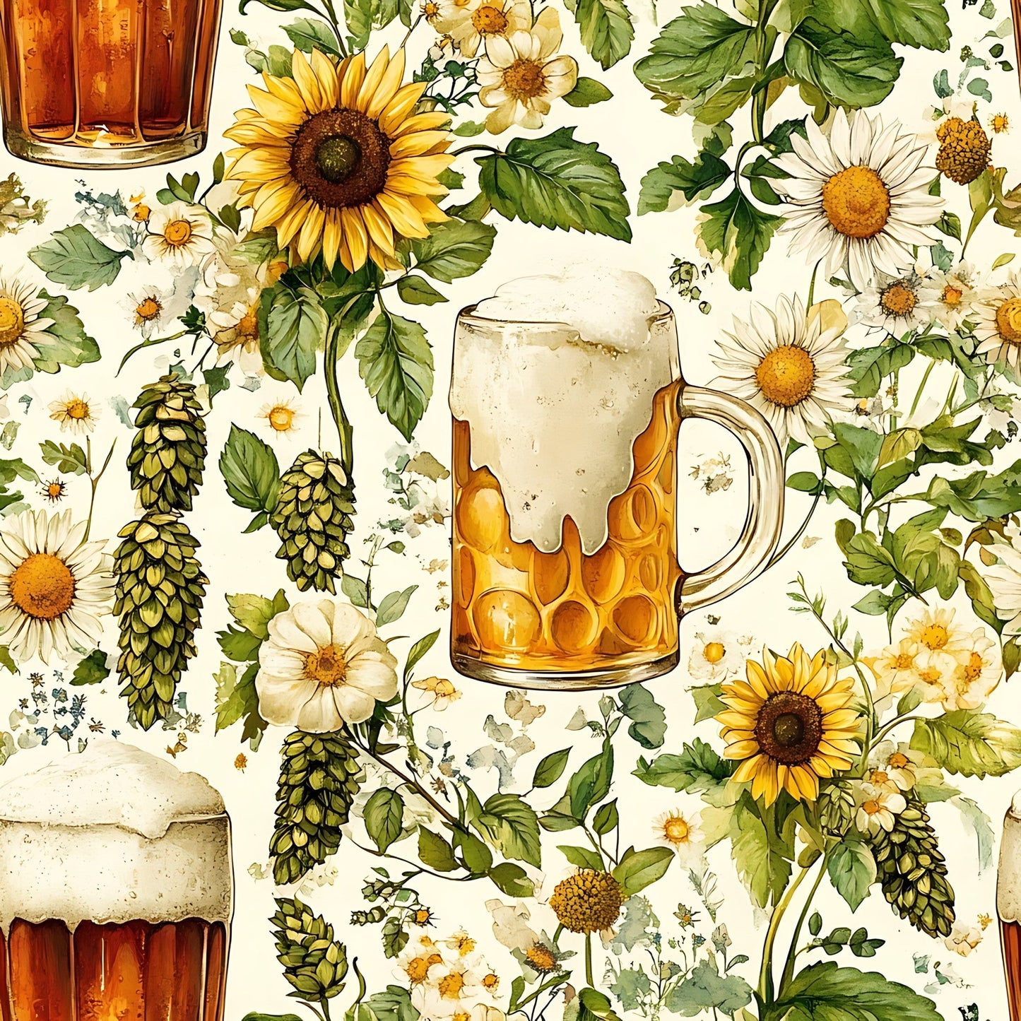 Beer Garden Florals Pattern 10 Quilting Cotton Fabric