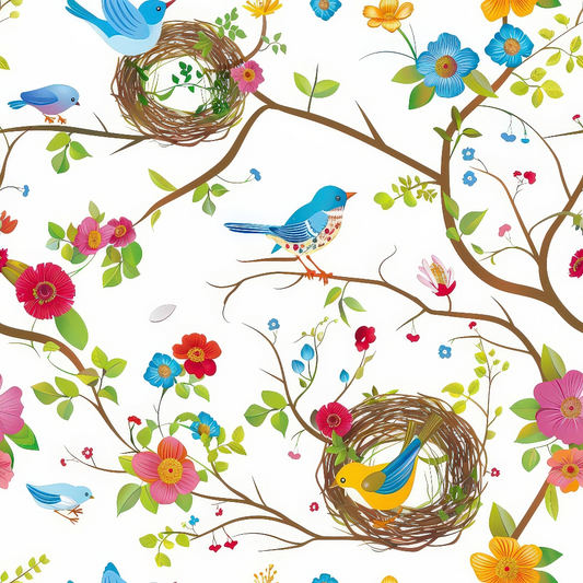 Birds Nest and Flowers Pattern 11 Quilting Cotton Fabric