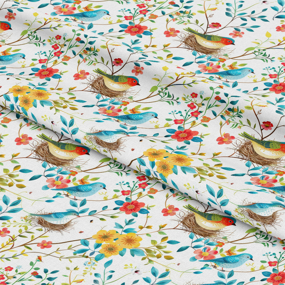 Birds Nest and Flowers Pattern 9 Quilting Cotton Fabric