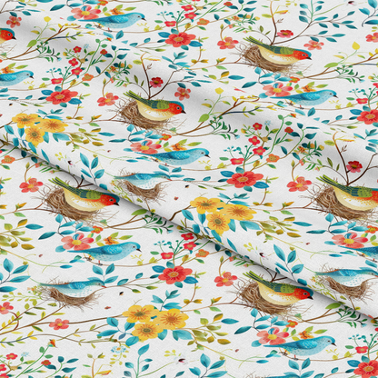 Birds Nest and Flowers Pattern 9 Quilting Cotton Fabric