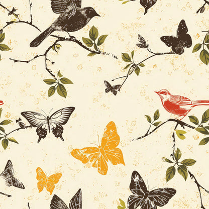 Vintage Aviary Pattern 1 Minky Fabric