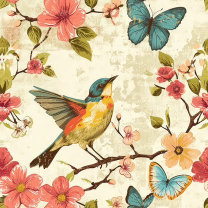 Vintage Aviary Pattern 4 Minky Fabric