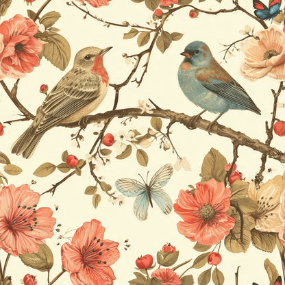 Vintage Aviary Pattern 6 Minky Fabric