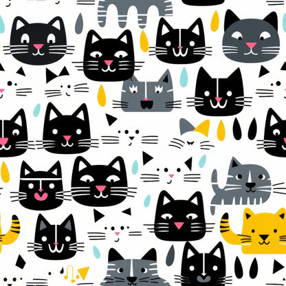 Monochrome Meows Pattern 12 Minky Fabric