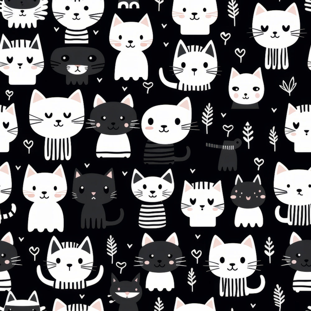 Monochrome Meows Pattern 13 Minky Fabric
