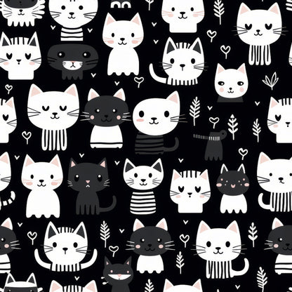 Monochrome Meows Pattern 13 Minky Fabric