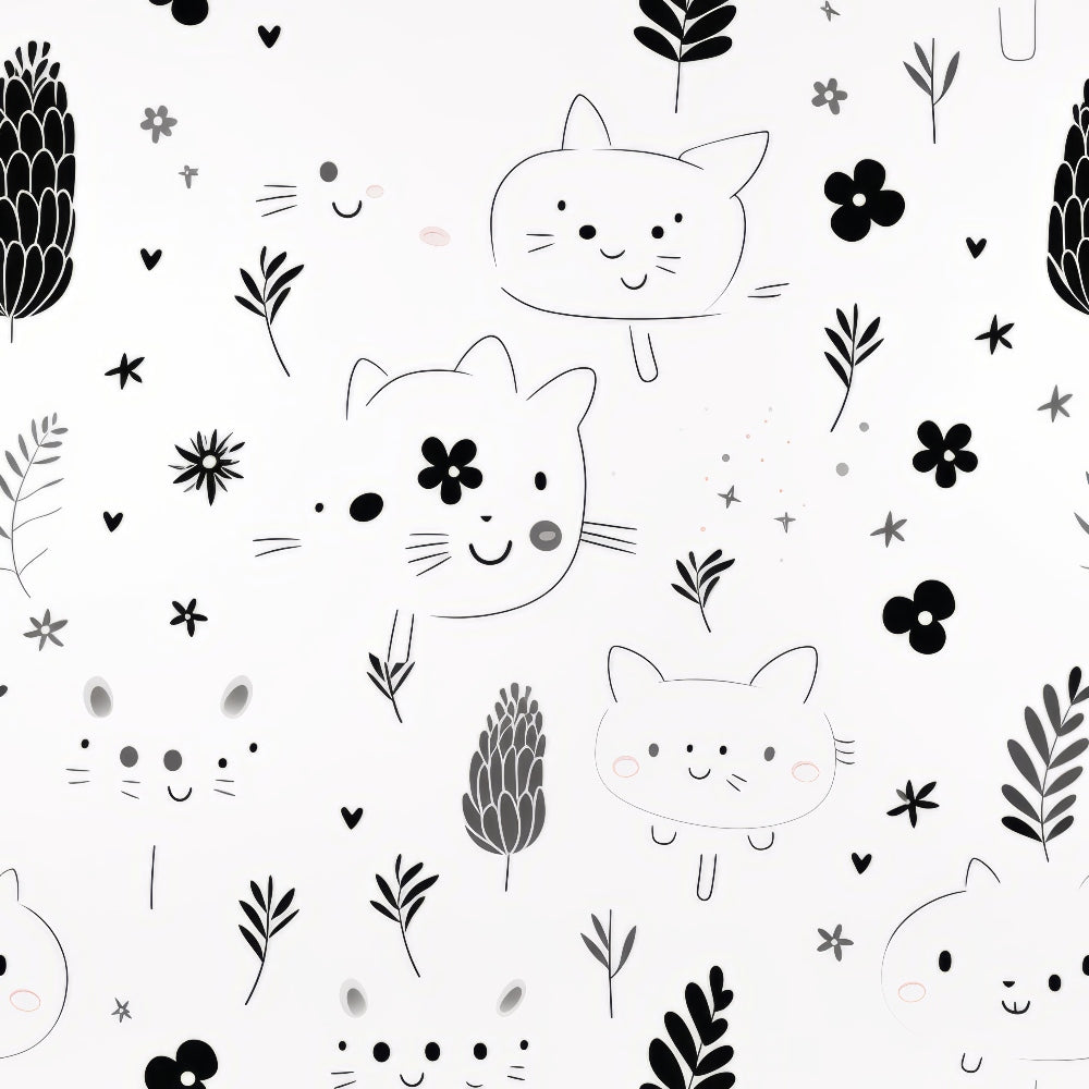 Monochrome Meows Pattern 14 Minky Fabric