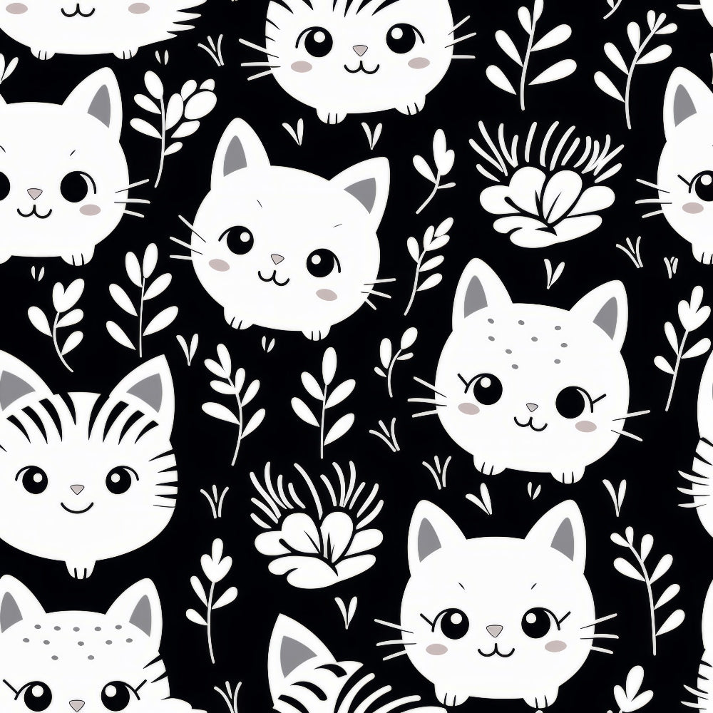 Monochrome Meows Pattern 15 Minky Fabric