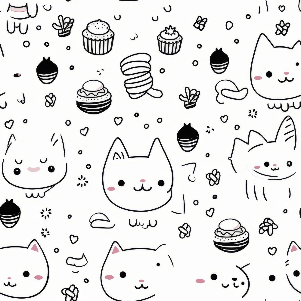 Monochrome Meows Pattern 16 Minky Fabric