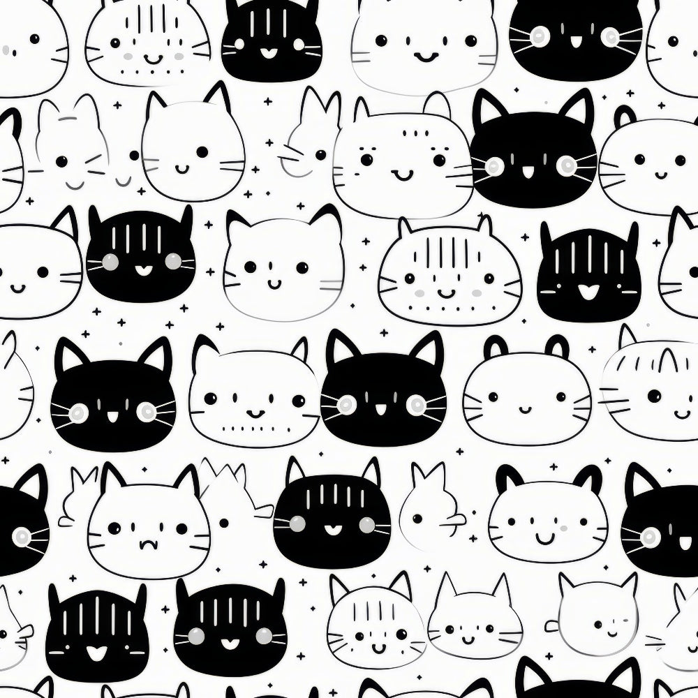 Monochrome Meows Pattern 17 Minky Fabric