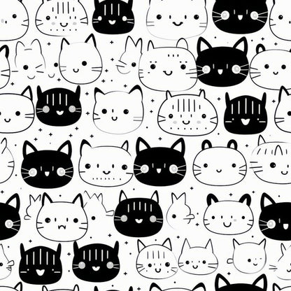 Monochrome Meows Pattern 17 Minky Fabric