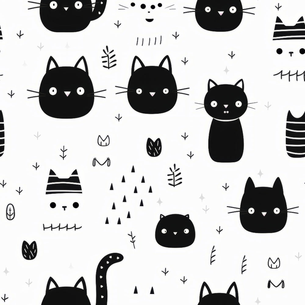 Monochrome Meows Pattern 18 Minky Fabric