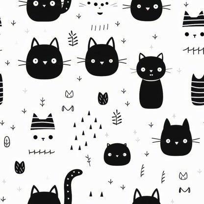 Monochrome Meows Pattern 18 Minky Fabric