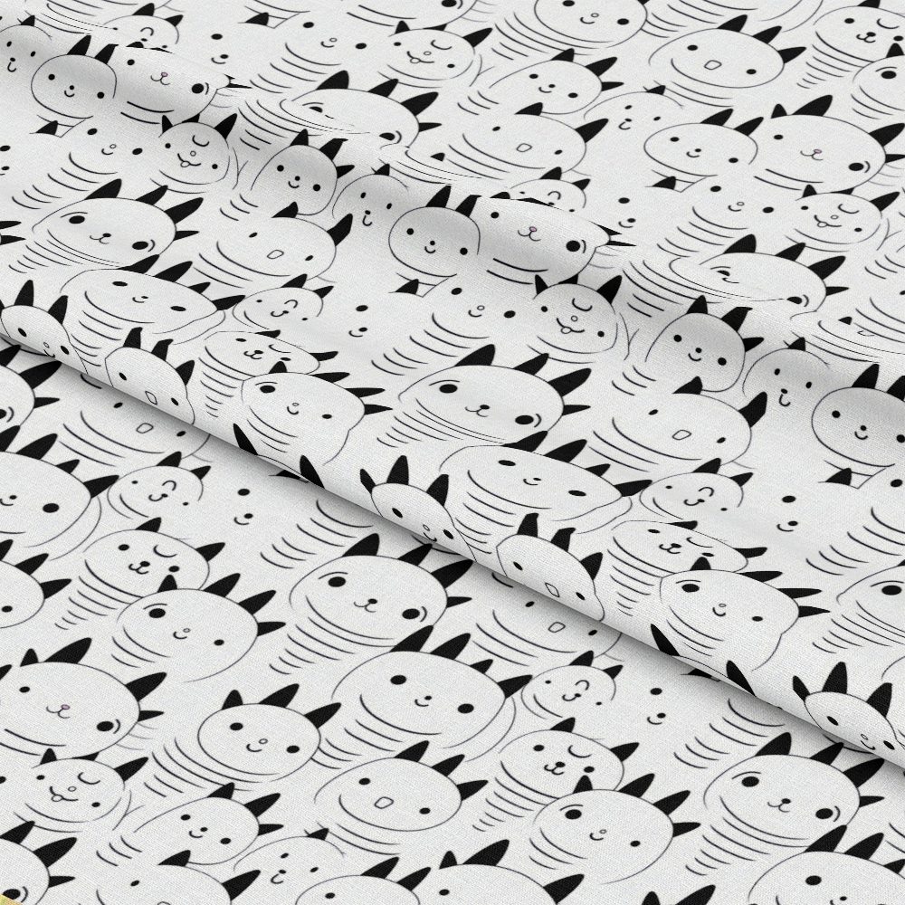 Black and White Cats Pattern 2 Quilting Cotton Fabric