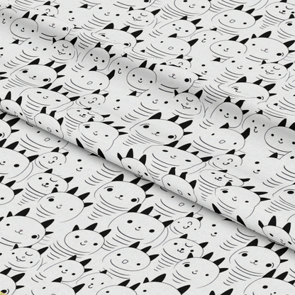 Black and White Cats Pattern 2 Quilting Cotton Fabric