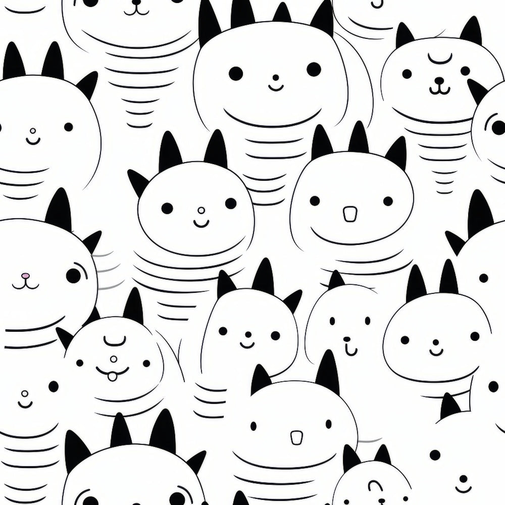 Monochrome Meows Pattern 2 Minky Fabric