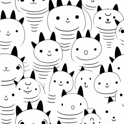 Monochrome Meows Pattern 2 Minky Fabric