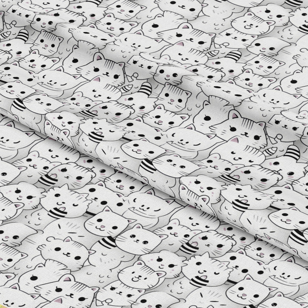 Black and White Cats Pattern 5 Quilting Cotton Fabric