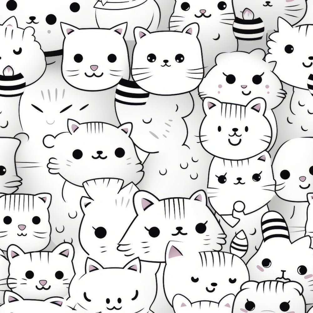 Monochrome Meows Pattern 5 Minky Fabric
