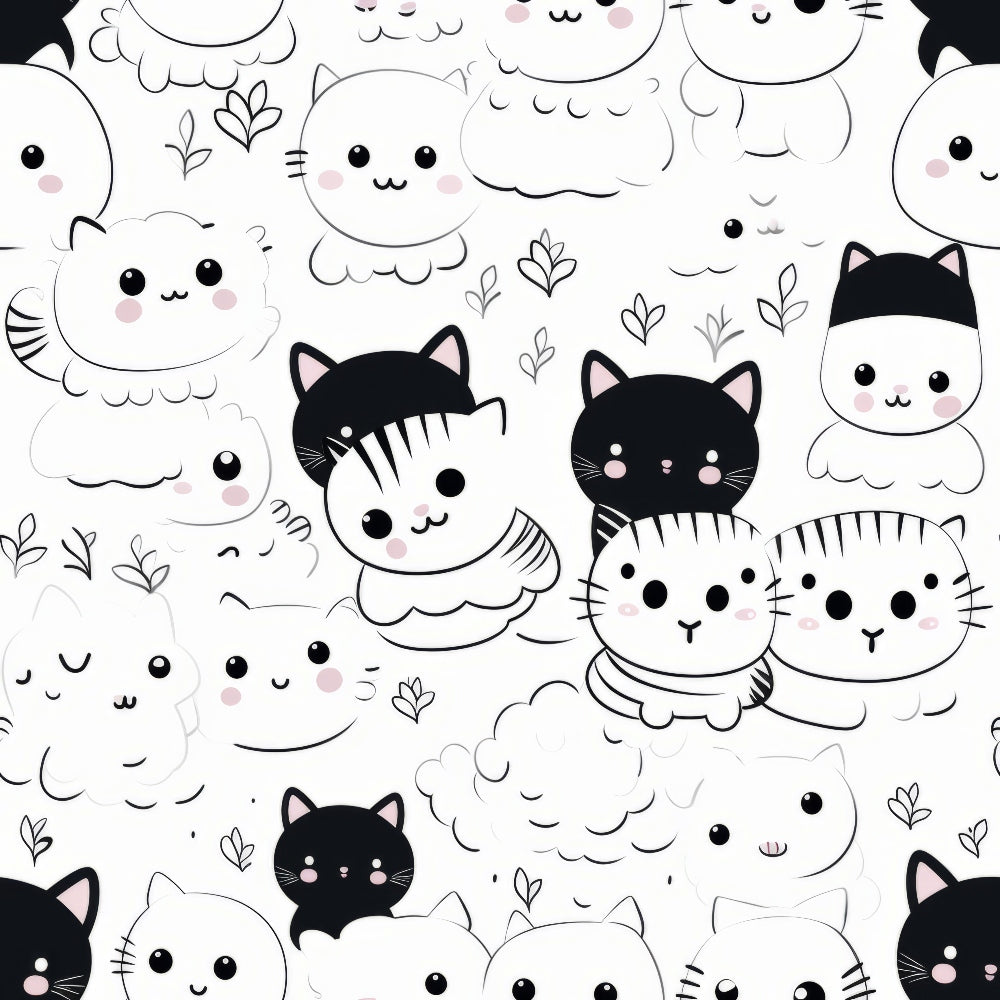 Monochrome Meows Pattern 6 Minky Fabric