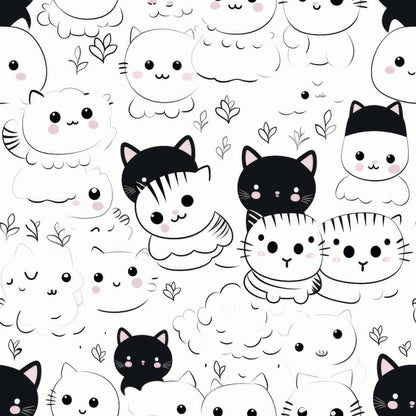 Monochrome Meows Pattern 6 Minky Fabric