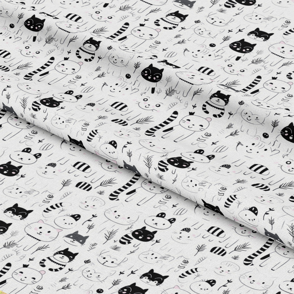 Black and White Cats Pattern 7 Quilting Cotton Fabric