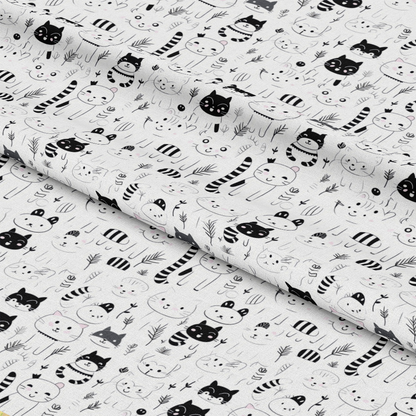 Black and White Cats Pattern 7 Quilting Cotton Fabric