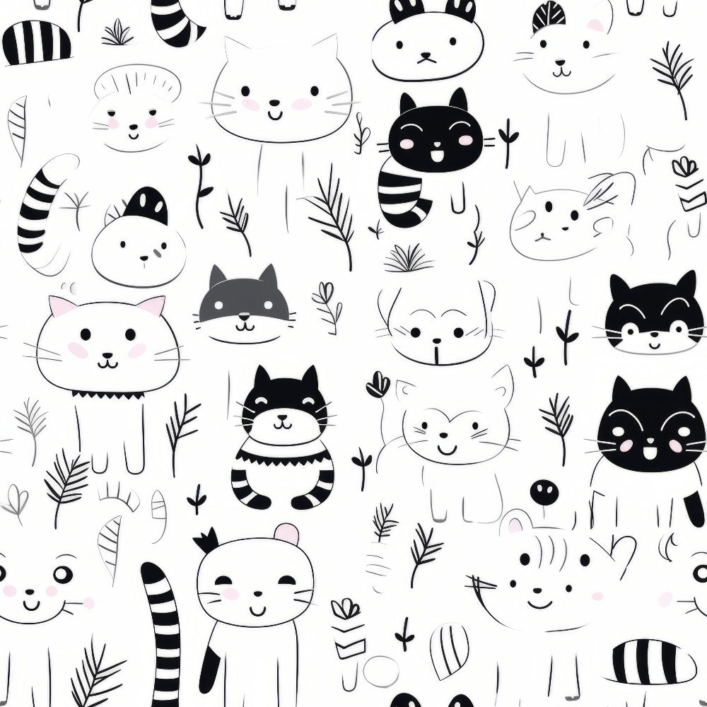 Monochrome Meows Pattern 7 Minky Fabric