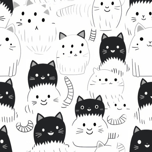 Black and White Cats Pattern 9 Quilting Cotton Fabric
