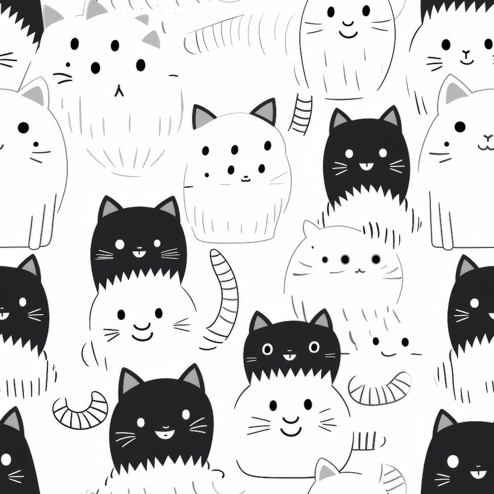 Monochrome Meows Pattern 9 Minky Fabric