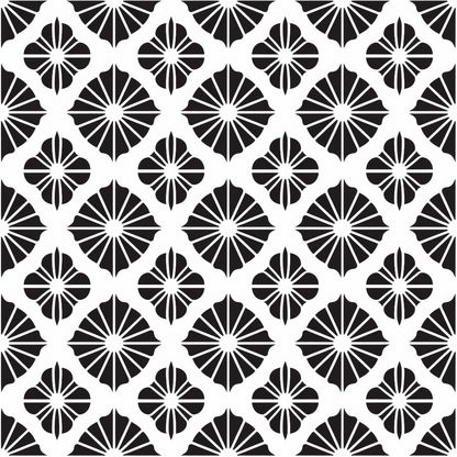 Black and White Flower Fans Minky Fabric