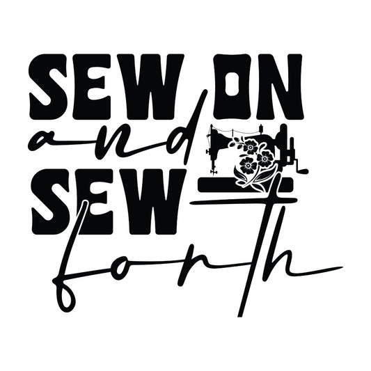 Black and White Sew On and Sew Forth Fabric Panel featuring sewing machine design on premium quilting cotton printed in the USA
