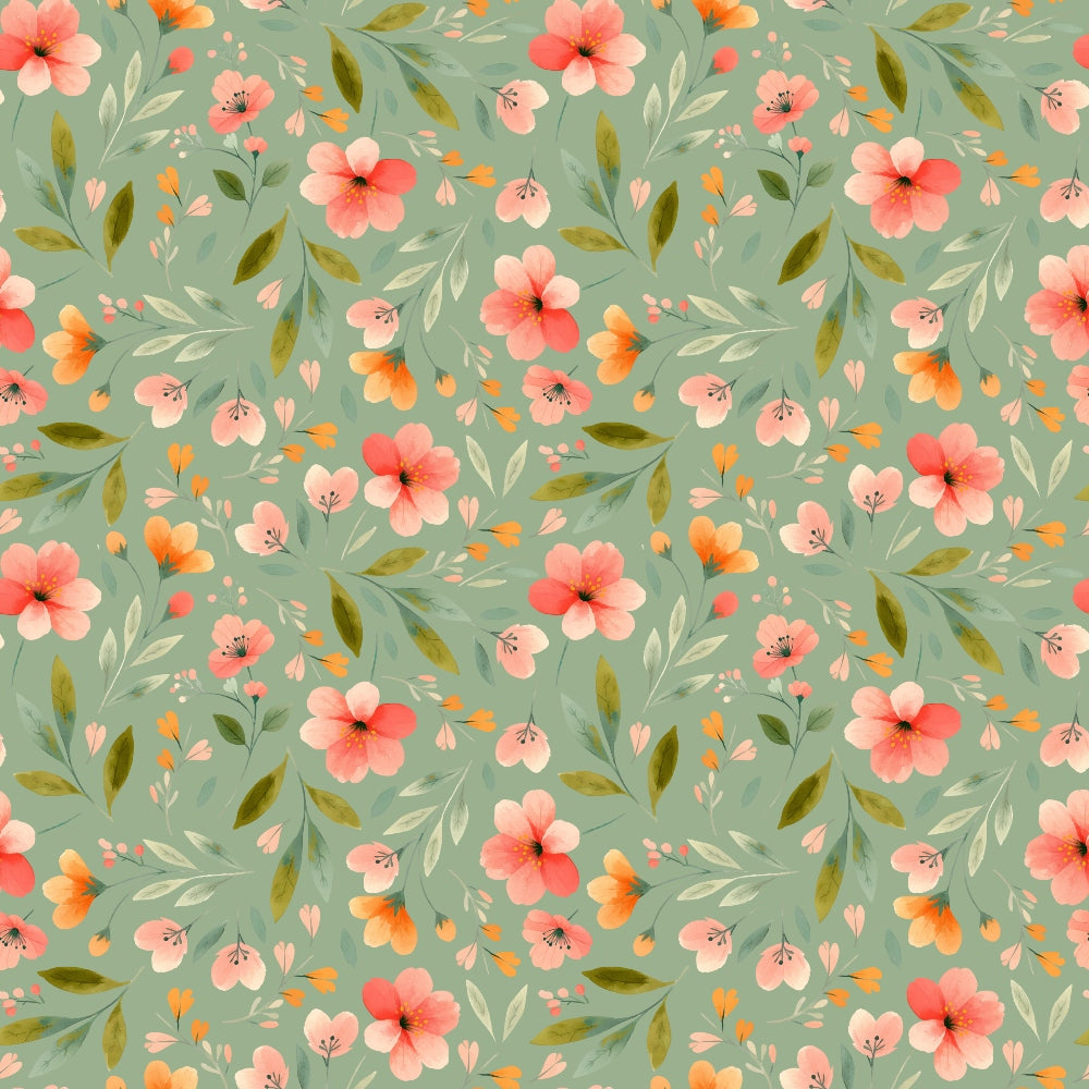 Bloom Time Blooms Green Quilting Cotton Fabric
