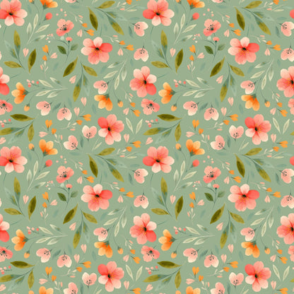Bloom Time Blooms Green Quilting Cotton Fabric