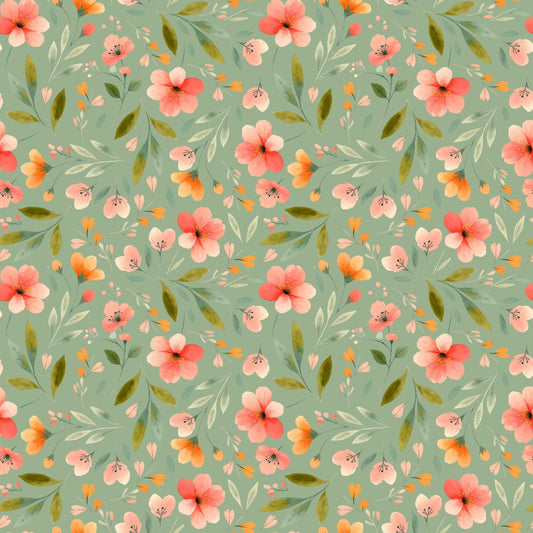 Bloom Time Blooms Green Quilting Cotton Fabric