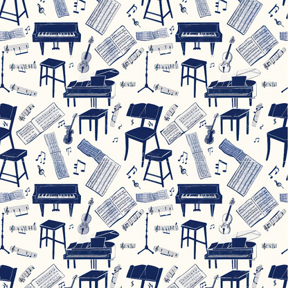 Blue Music Class Minky Fabric