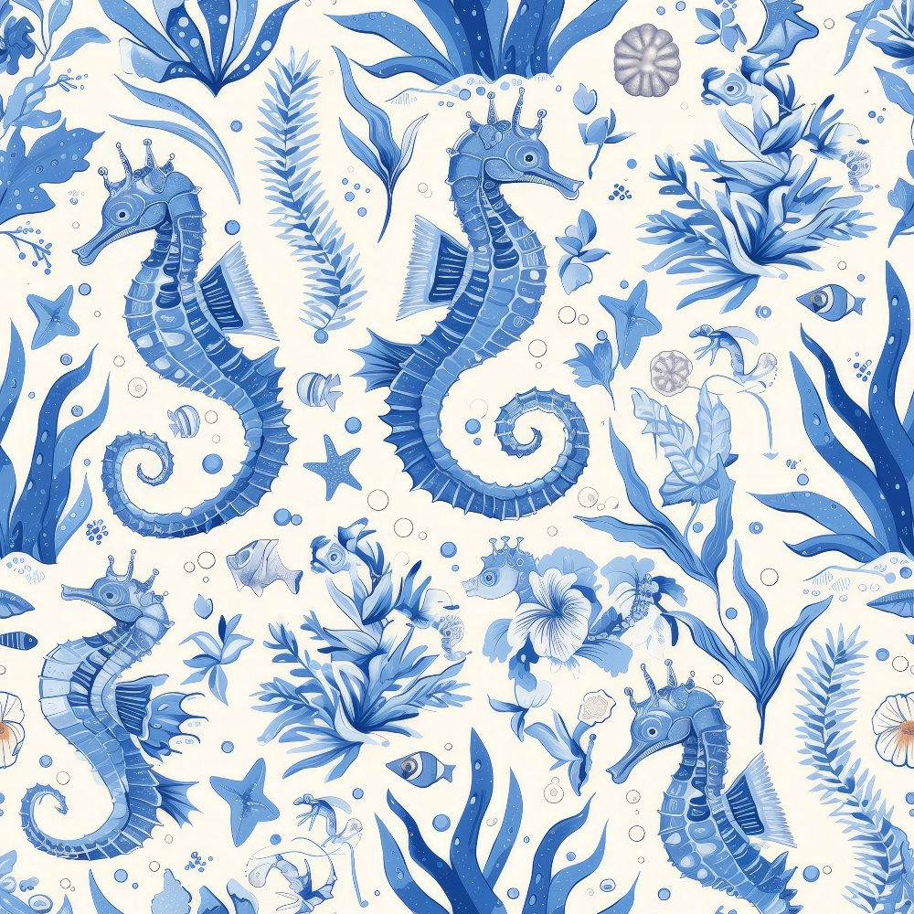 Blue Seahorses Minky Fabric