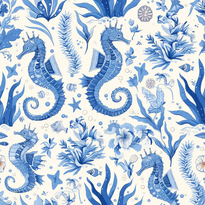 Blue Seahorses Minky Fabric
