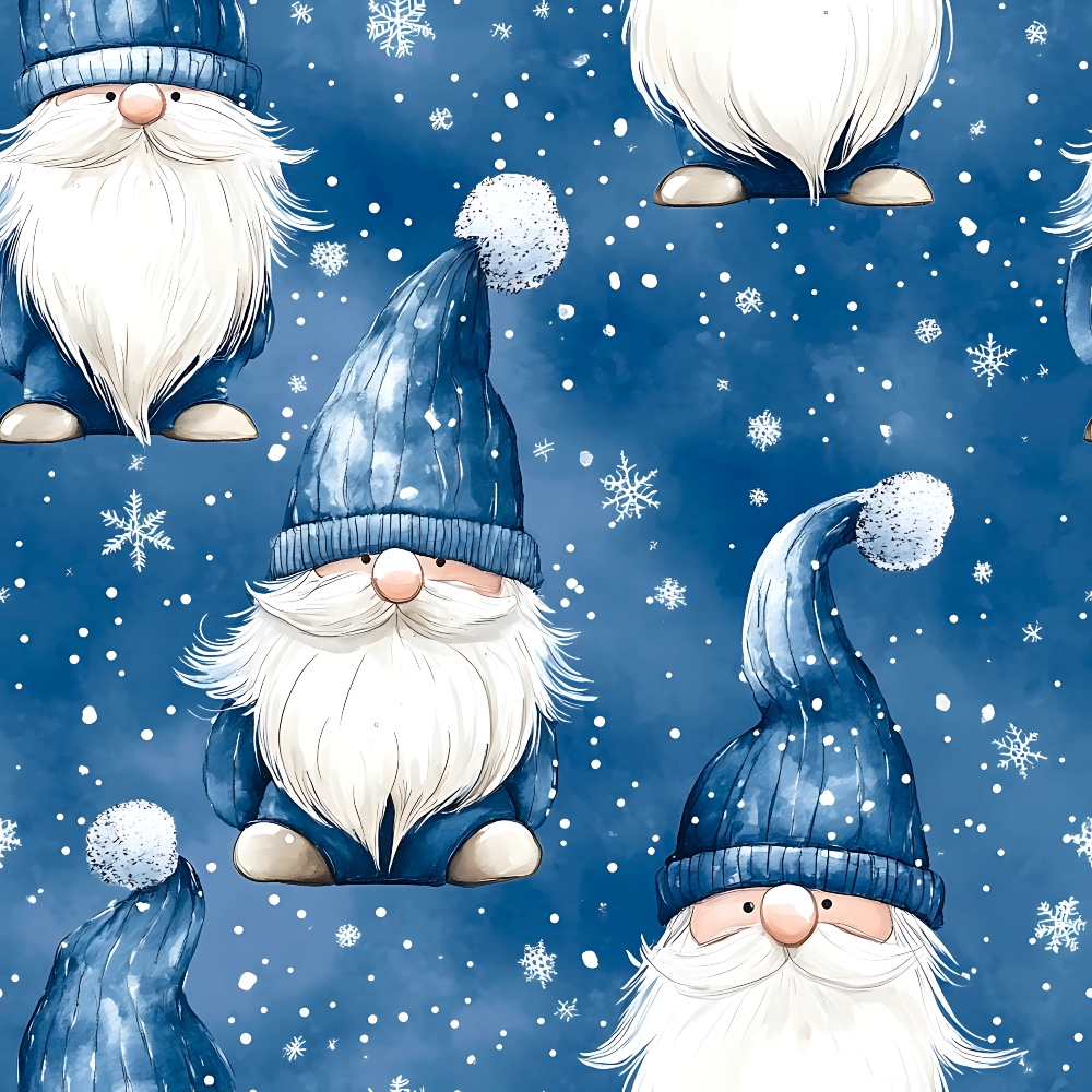Blue Winter Gnomes Minky Fabric