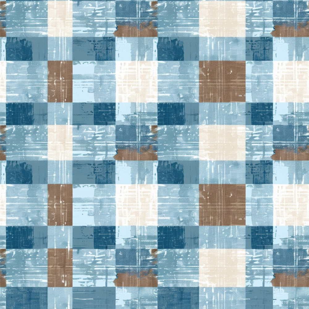 Blue and Brown Gingham Pattern 1 Quilting Cotton Fabric