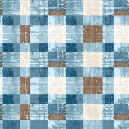Blue and Brown Gingham Pattern 1 Quilting Cotton Fabric