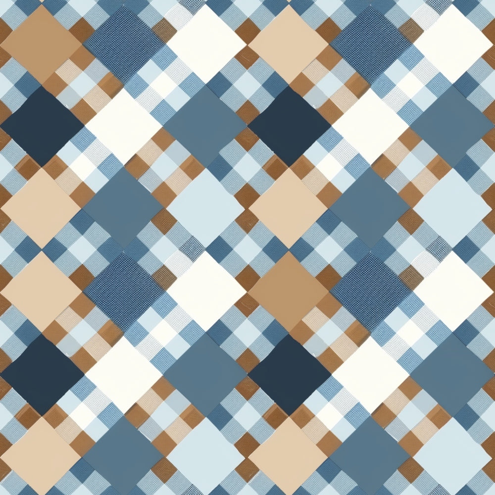 Blue and Brown Gingham Pattern 2 Quilting Cotton Fabric