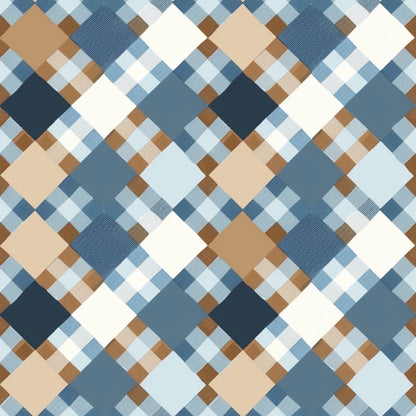 Blue and Brown Gingham Pattern 2 Quilting Cotton Fabric