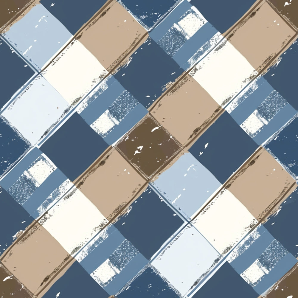 Blue and Brown Gingham Pattern 3 Quilting Cotton Fabric