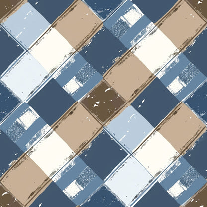 Blue and Brown Gingham Pattern 3 Quilting Cotton Fabric