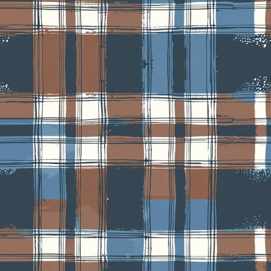 Blue and Brown Gingham Pattern 4 Quilting Cotton Fabric
