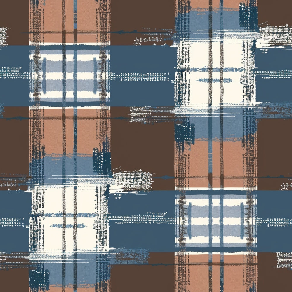 Blue and Brown Gingham Pattern 7 Quilting Cotton Fabric