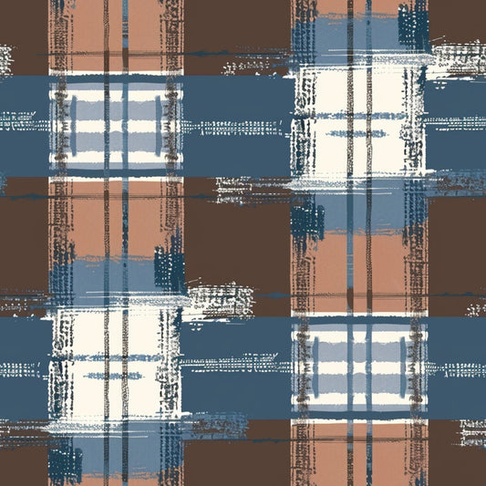 Blue and Brown Gingham Pattern 7 Quilting Cotton Fabric