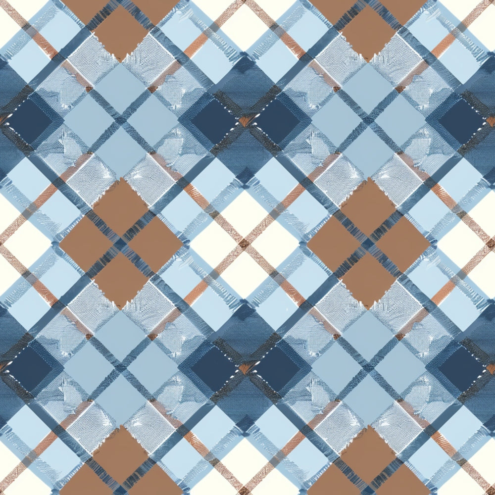 Blue and Brown Gingham Pattern 9 Quilting Cotton Fabric