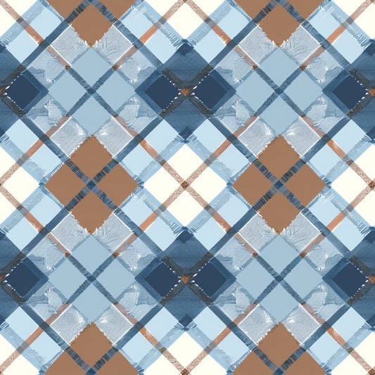 Blue and Brown Gingham Pattern 9 Quilting Cotton Fabric